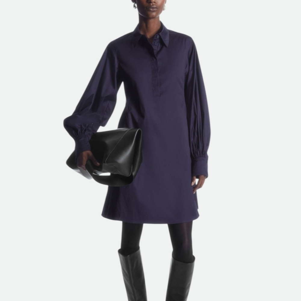 COS Gathered Sleeve Mini Shirt Dress Purple Size 2